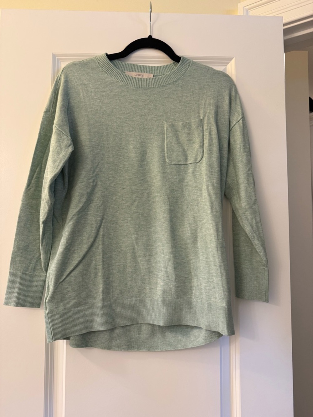 LOFT Mint Crewneck Sweater with Chest Pocket